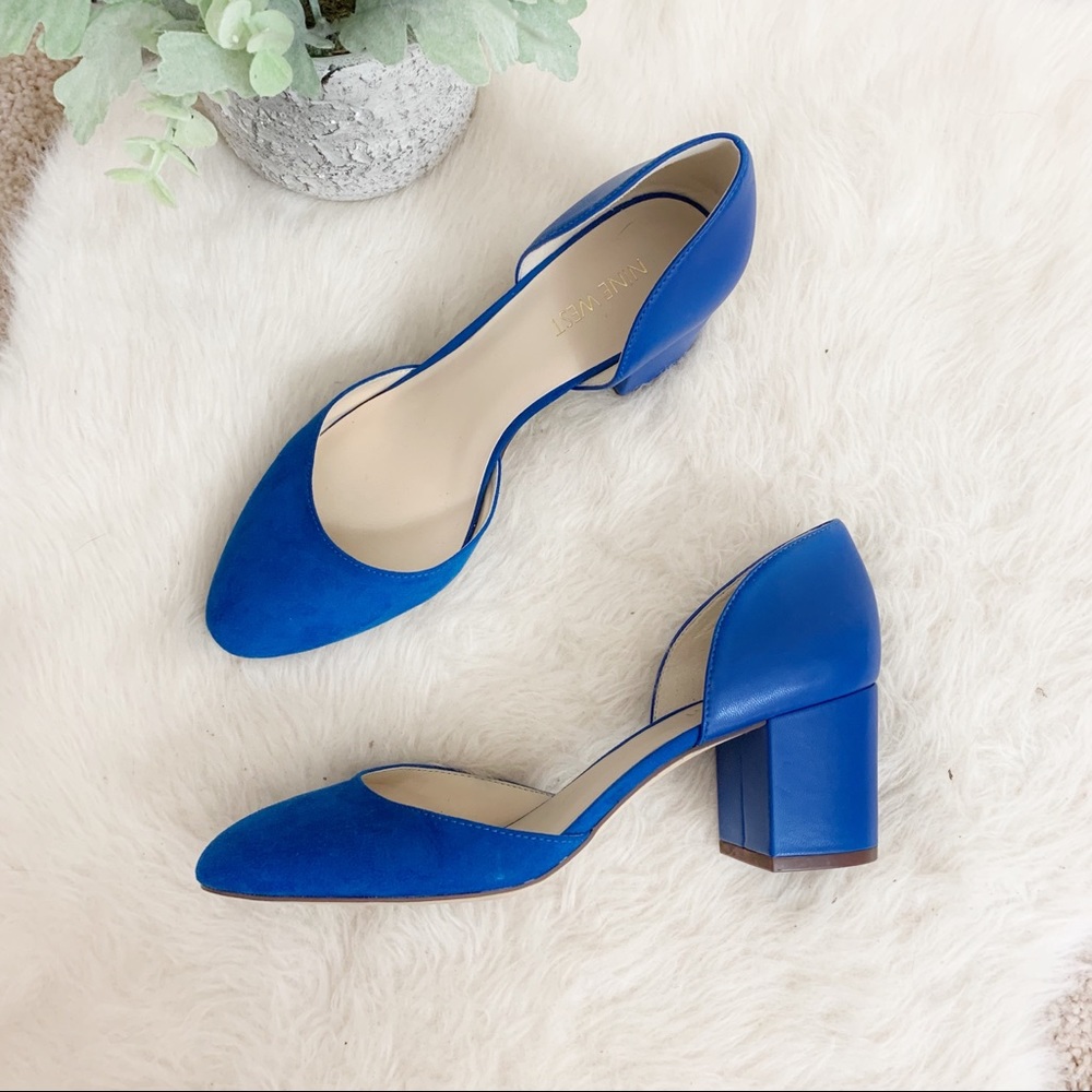 [Nine West] Cobalt Blue Faux Suede Vegan Leather Chunky Heels